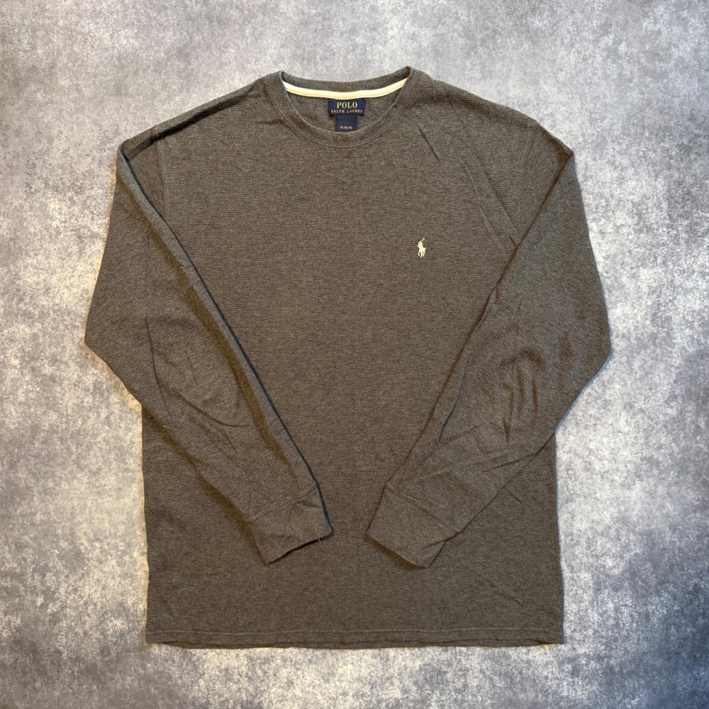 Polo Ralph Lauren Mens XL‎ Gray Waffle Knit Thermal Long Sleeve Crewneck Shirt